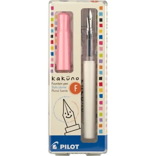 Pilot - Kakuno Pluma estilográfica de punta fina, cuerpo blanco y tapa rosada