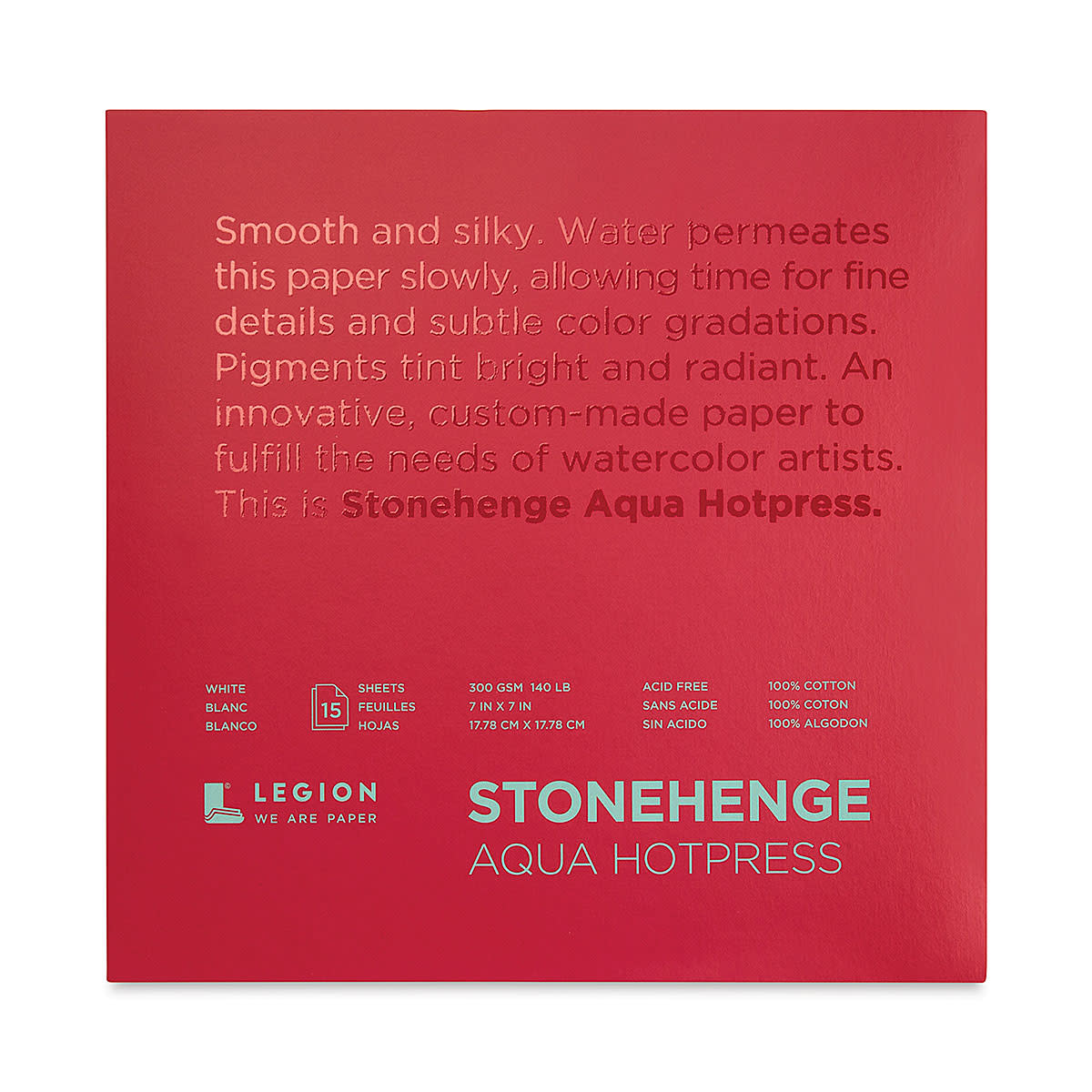 Legion Stonehenge Aqua Watercolor Block - Hot Press, 7" x 7", 140 lb, 15 Sheets