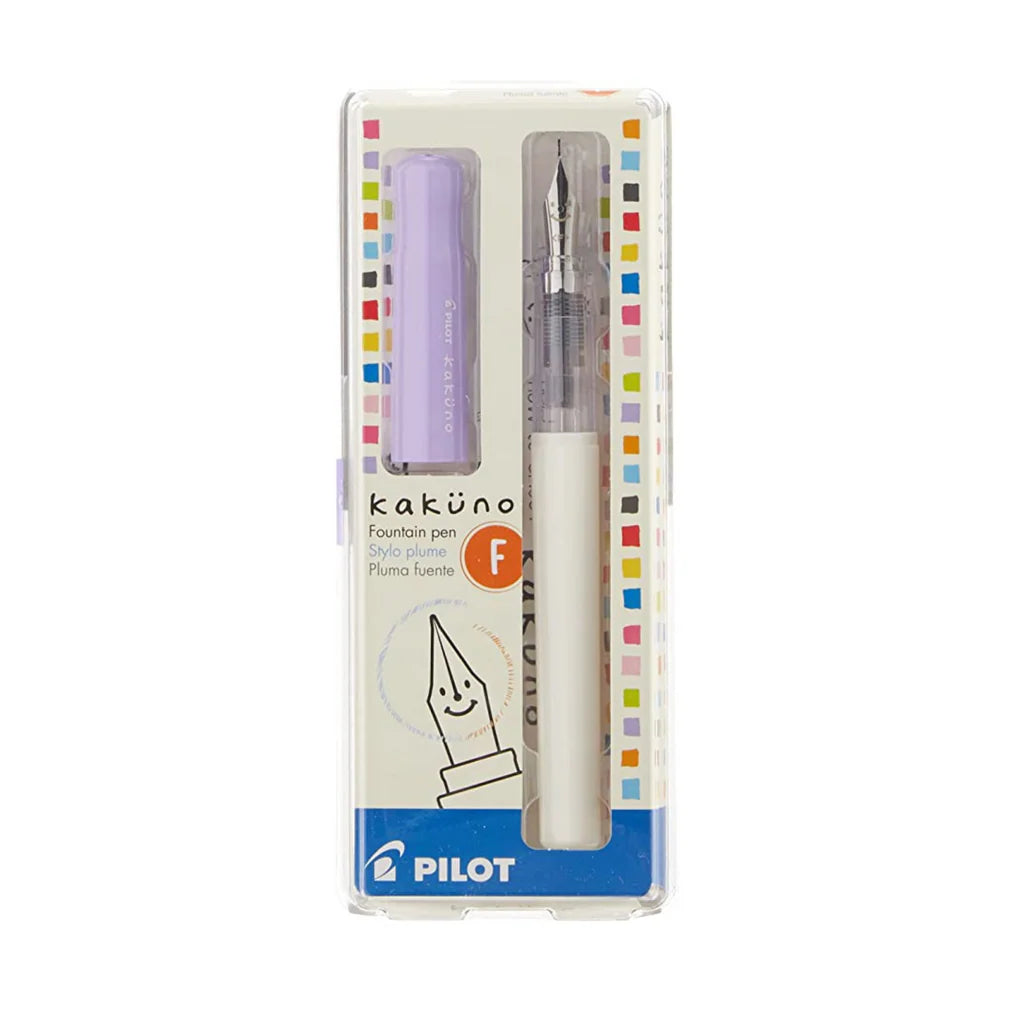 Pilot Kakuno - Pluma estilográfica de punta fina, cuerpo blanco suave con tapa violeta