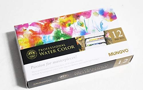 RESERVA - Mungyo Juego de acuarelas profesionales de tamaño medio sartén en caja de hojalata/paleta de mezcla integral en la tapa (12 colores)