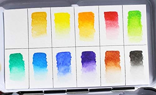 RESERVA - Mungyo Juego de acuarelas profesionales de tamaño medio sartén en caja de hojalata/paleta de mezcla integral en la tapa (12 colores)