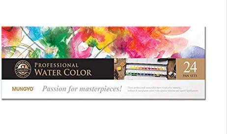 RESERVA - Mungyo Juego de acuarelas profesionales de tamaño medio sartén en estuche de lata/paleta de mezcla integral en la tapa (24 colores)