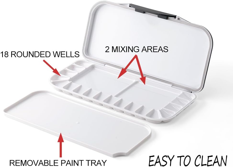 Paleta de acuarela plegable con tapa, 18 pozos, 2 áreas de mezcla y 1 bandeja de mezcla grande, también para paleta de pintura acrílica Gouache rosa metálico