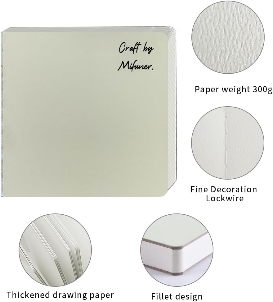 mini cuadernos de dibujo de acuarela de 3.9 x 3.9 pulgadas, 300 GSM, cuaderno de pintura cuadrado portátil, 60 pgs (30 hojas delanteras y traseras 2 texturas), papeles de dibujo, almohadillas de papel para artistas,