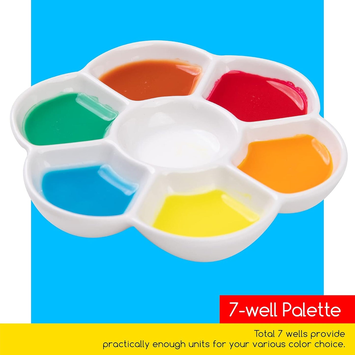 7-Well Studio - Bandeja de paleta de pintura de porcelana, bandeja de colores para mezclar artistas por 4-3/4 pulgadas para pintura de gouache de acuarela, redonda, color blanco