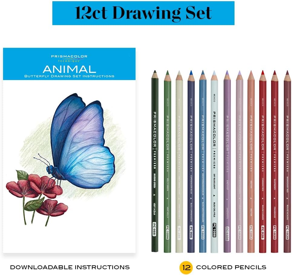 Prismacolor Technique - Juego de dibujo de animales, incluye lápices de colores y tutoriales de dibujo paso a paso, colores surtidos, 12 unidades