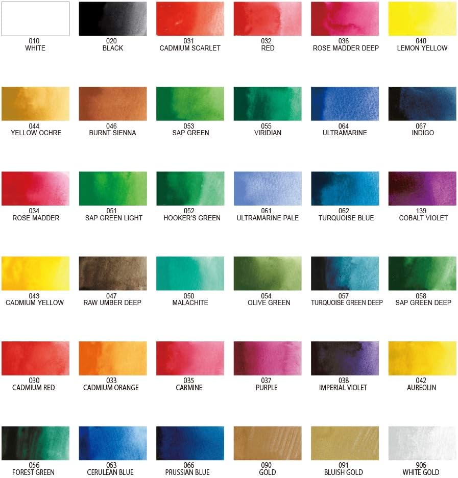 Kuretake GANSAI TAMBI Juego de 36 colores, juego de pintura de acuarela, calidad profesional para artistas y artesanos, certificado AP, acuarelas para adultos, fabricado en Japón Kuretake