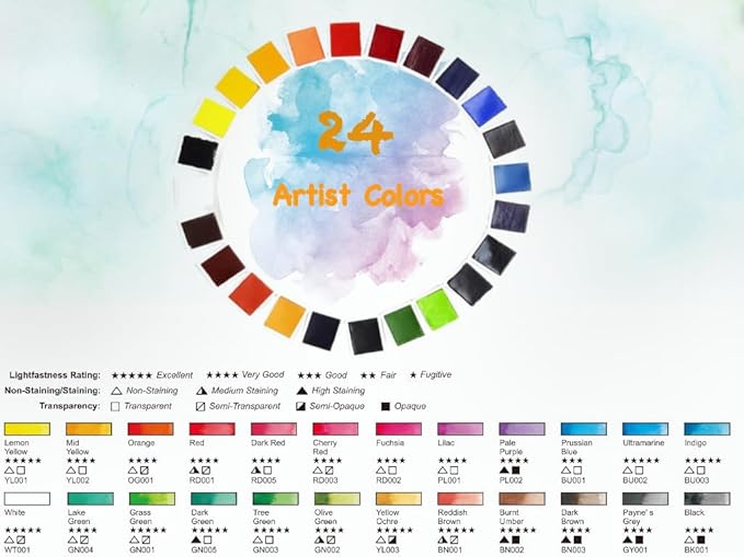 Juego de pintura de acuarela con 24 acuarelas de colores vivos, pincel para artistas, libro de bocetos, kits de acuarela de viaje portátiles para artistas