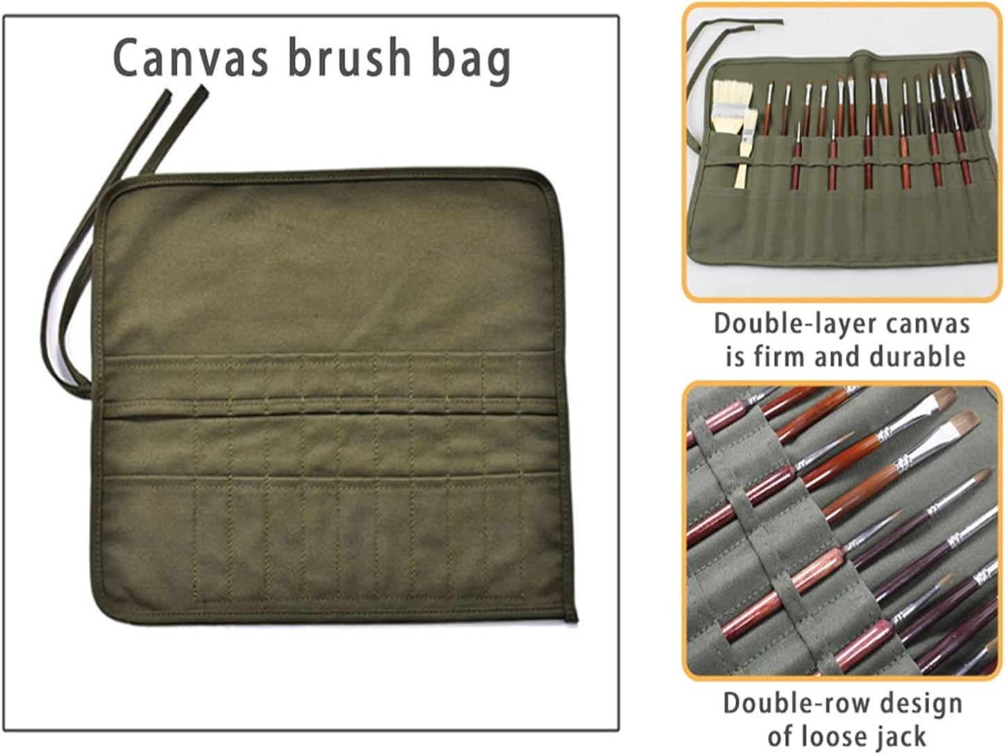 Estuche para pinceles de pintura, 22 ranuras para almacenamiento de pinceles de pintura: óleo, acrílico, acuarela, gouache, artista, pinceles, rollo, bolsa de lona, capacidad