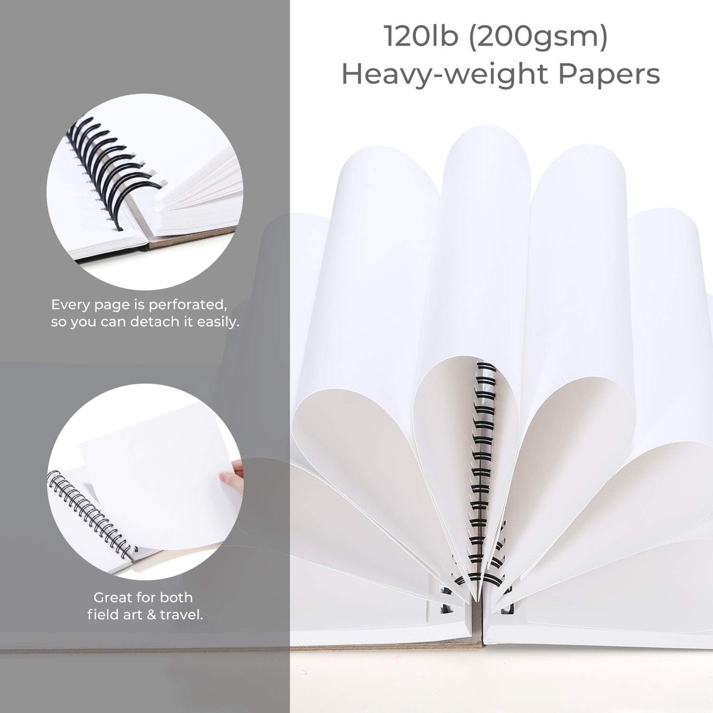 Ohuhu - Cuaderno de bocetos artísticos de 8.9 x 8.3 pulgadas, tamaño cuadrado portátil, 120 libras/200 GSM, 60 hojas/120 páginas, cuaderno de bocetos encuadernado en espiral para marcadores Ohuhu