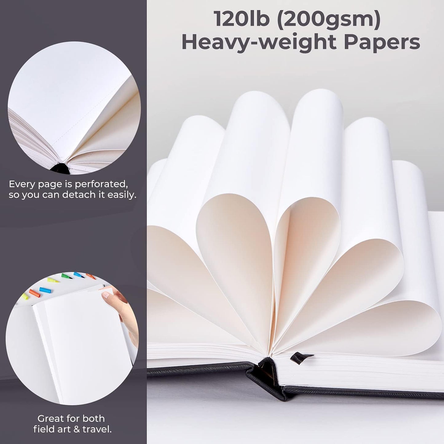 Ohuhu Cuadernos de dibujo artísticos, 7.4 x 10 pulgadas, tamaño de papel grande, 120 libras, papeles de dibujo de 200 GSM, 78 hojas/156 páginas, libro de bocetos de tapa dura para marcadores