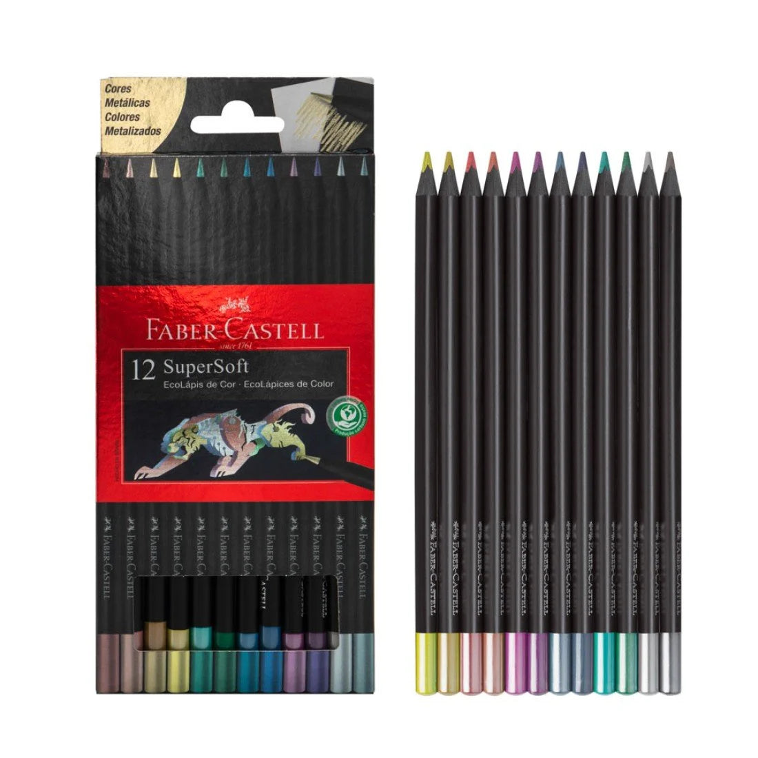 FABER CASTELL - CRAYON DE MADERA SUPERSOFT 12 COL METALICOS