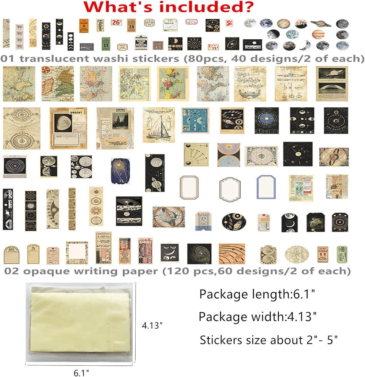 200 calcomanías estéticas para diario, calcomanías vintage para álbumes de recortes, suministros de diario, calcomanías espaciales y luna, suministros de papel para diarios de viñetas KEEPLIVINGFASTER
