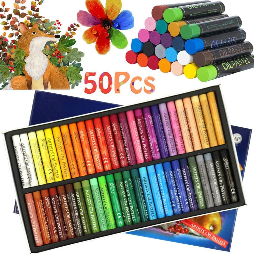 Mungyo - juego de pinturas al óleo pastel, pintura profesional, dibujo suave, grafiti, crayones lavables, redondos, no tóxicos, para artistas, niños, estudiantes, principiantes (50 colores)