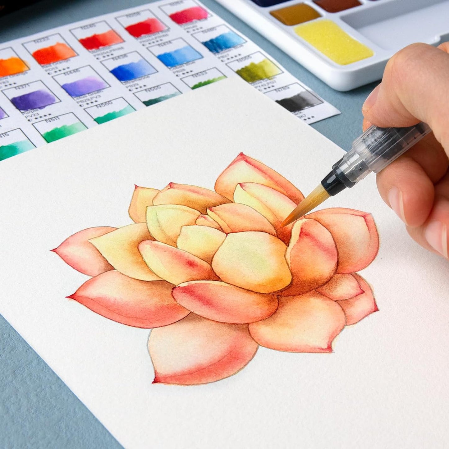 Juego de pintura de acuarela de 36 colores vivos con pincel de agua y 10 papel de acuarela de grado artist, juego de viaje perfecto para artistas, aficionados