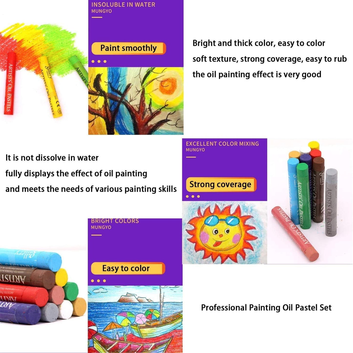 Mungyo - juego de pinturas al óleo pastel, pintura profesional, dibujo suave, grafiti, crayones lavables, redondos, no tóxicos, para artistas, niños, estudiantes, principiantes (50 colores)