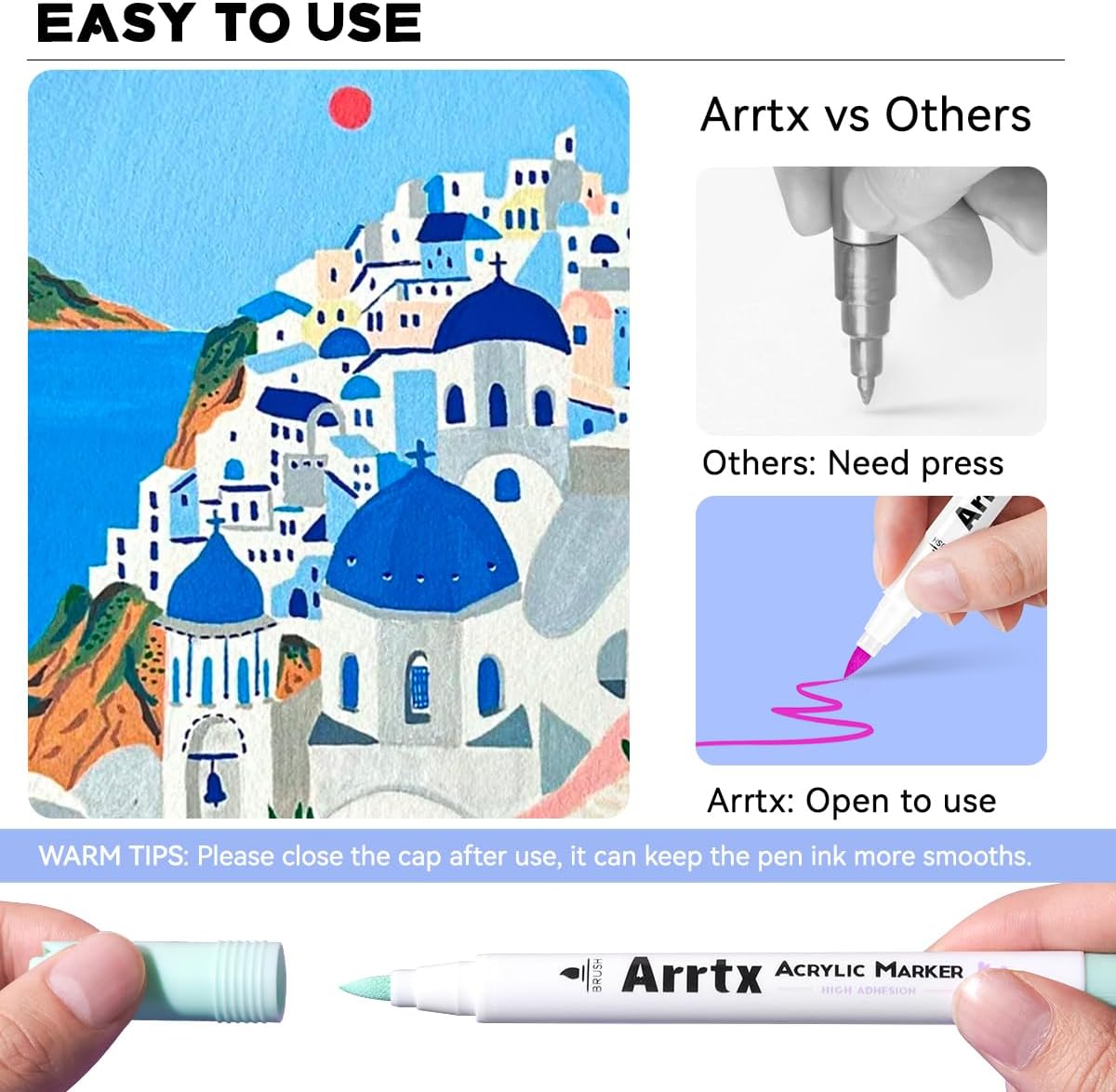 Arrtx Bolígrafos de pintura acrílica de 60 colores, rotuladores de pintura, punta de pincel para pintura roca, madera, lienzo, piedra, cerámica, suministros de arte para manualidades, con neón,