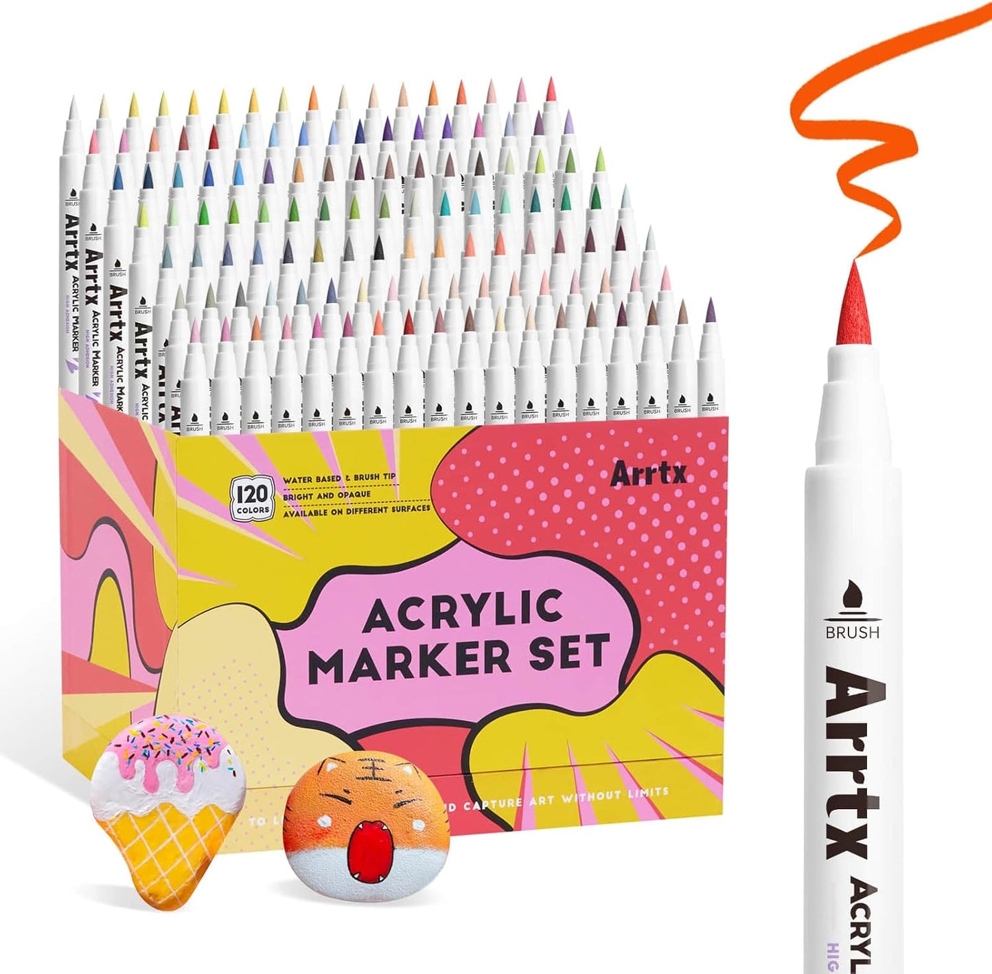 Arrtx Marcadores de 120 colores, bolígrafos de pintura acrílica para artistas, adultos, dibujo de dibujos animados, cómic, anime, punta de pincel para pintura roca, madera, lienzo, manualidades