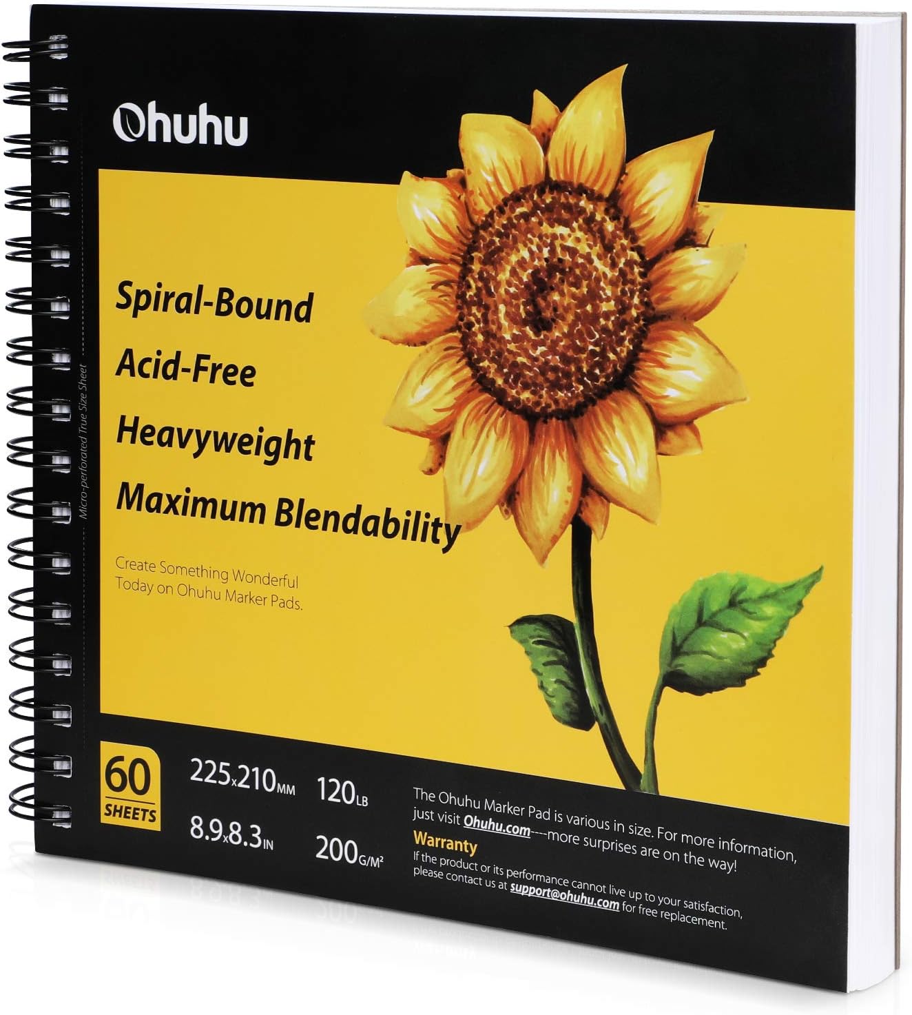 Ohuhu - Cuaderno de bocetos artísticos de 8.9 x 8.3 pulgadas, tamaño cuadrado portátil, 120 libras/200 GSM, 60 hojas/120 páginas, cuaderno de bocetos encuadernado en espiral para marcadores Ohuhu