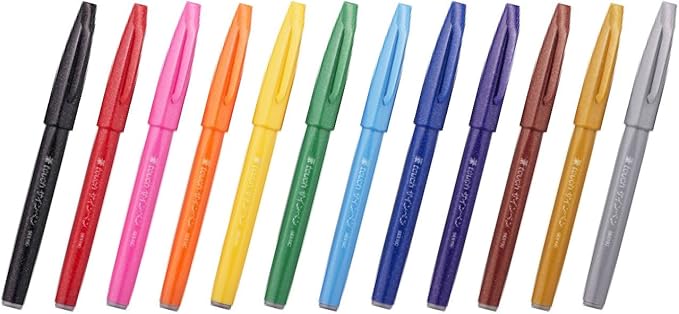 Pentel - Bolígrafos de punta estilo pincel, juego de 12 colores
