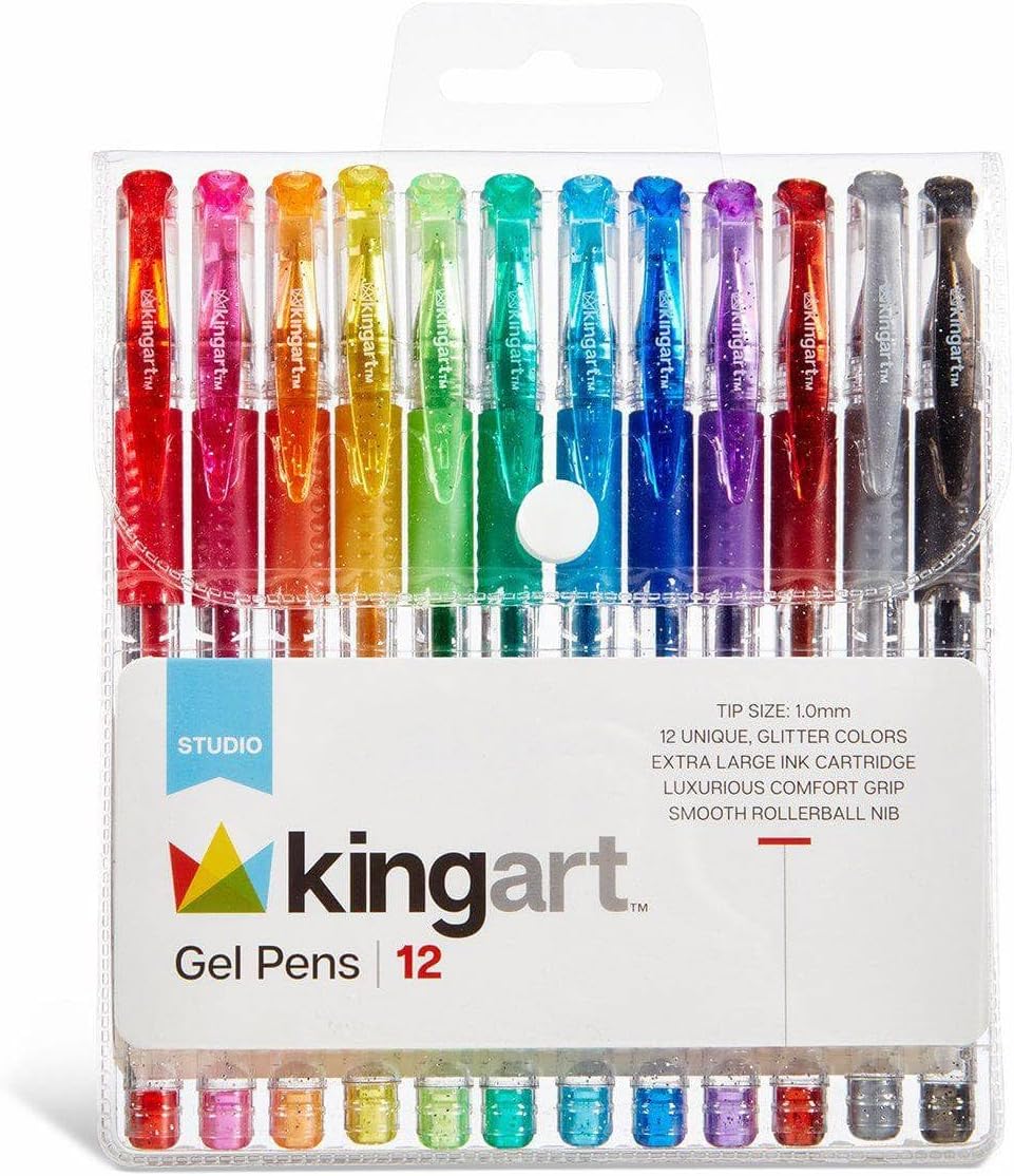 KINGART 400-12 bolígrafos de gel de punta redonda con purpurina KEEPLIVINGFASTER
