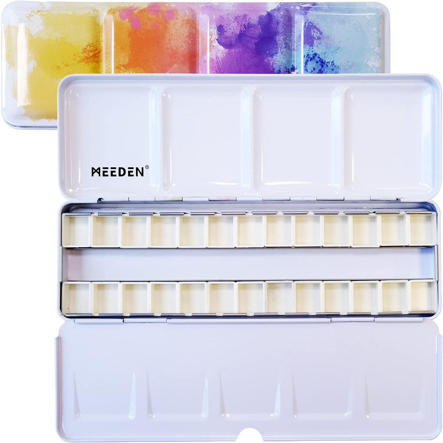 MEEDEN Caja de lata vacía de acuarela, caja de pintura de paleta, lata mediana con 26 piezas de medias bandejas KEEPLIVINGFASTER