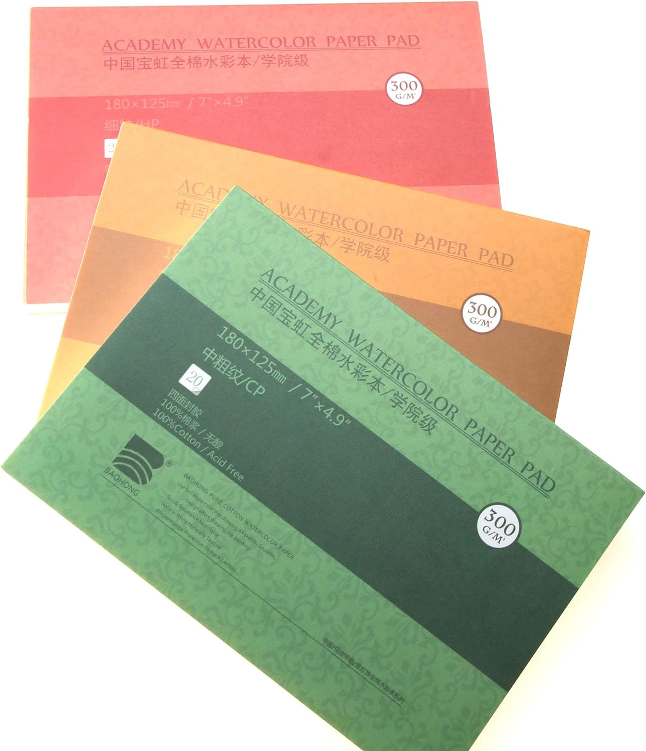 Baohong - ACADEMY Bloque de acuarela de grado academico, 100% algodón, sin ácidos, 140 libras/300 GSM, textura de prensa en frío, 20 hojas por bloque (prensa en frío) A5 KEEPLIVINGFASTER
