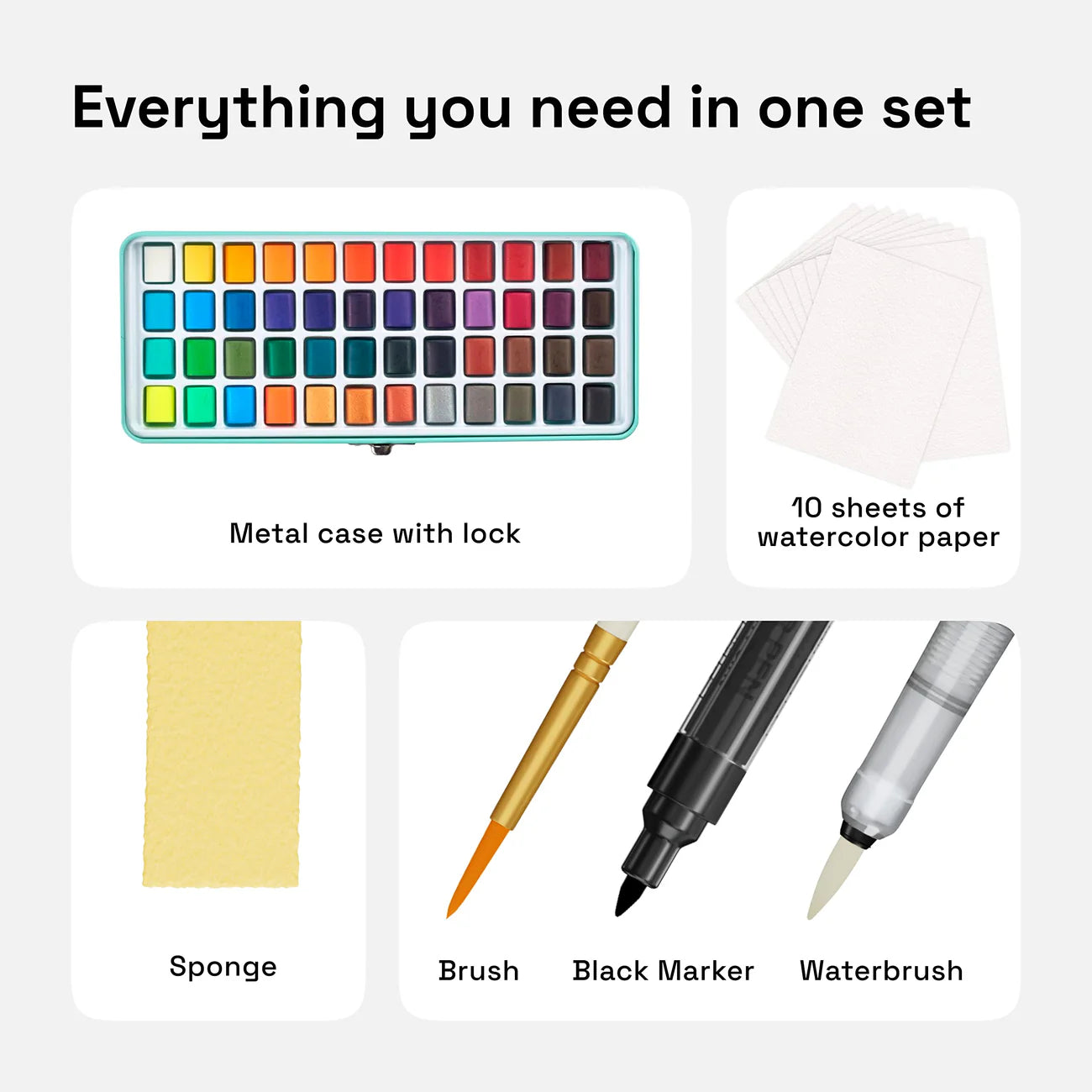 Set de acuarelas ARTISTRO, 48 colores vibrantes en caja portátil,