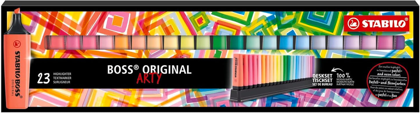 STABILO Marcador BOSS ORIGINAL - ARTY - Escritorio de 23 - Colores surtidos, punta de cincel, tecnología anti-seco, suministros de oficina + escuela, toma de notas