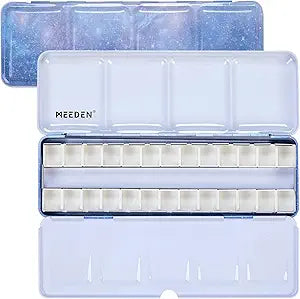 MEEDEN Caja de lata vacía de acuarela, caja de pintura de paleta, lata mediana con 26 piezas de medias bandejas KEEPLIVINGFASTER