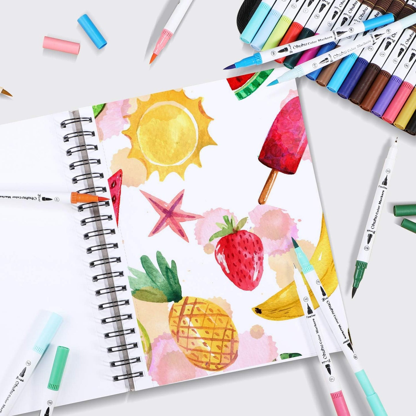 Ohuhu Bloc de dibujo artístico, 7.6 x 10 pulgadas, tamaño de papel grande, 120 libras/200 GSM, papeles de dibujo suaves y pesados, 60 hojas/120 páginas, cuaderno de bocetos encuadernado en espiral Ohuhu