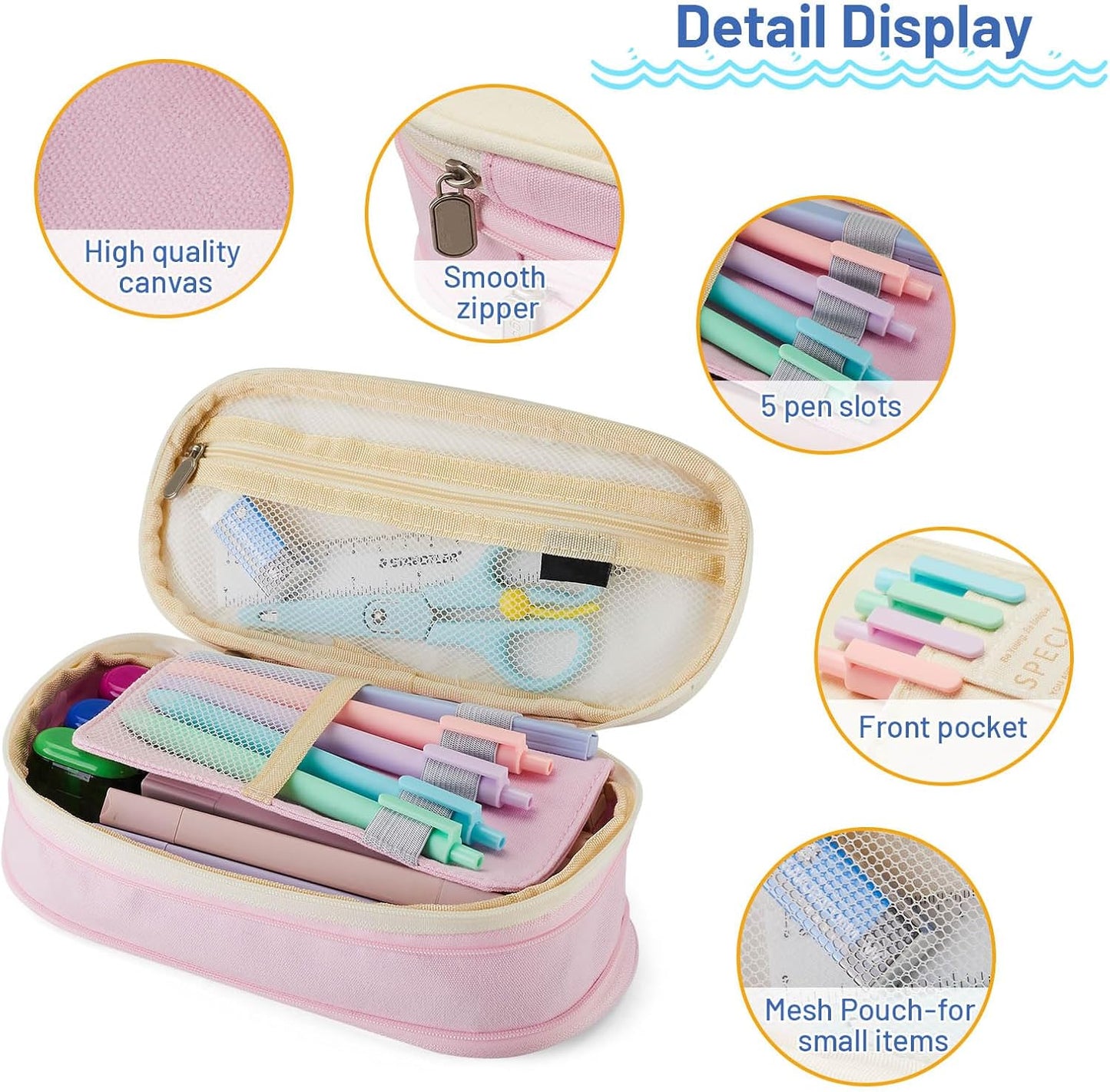 Estuche para lápices de gran capacidad con cremallera, portátil, estética, de gran capacidad, para lápices, oficina, viajes, papelería, bolsa de maquillaje, organizador