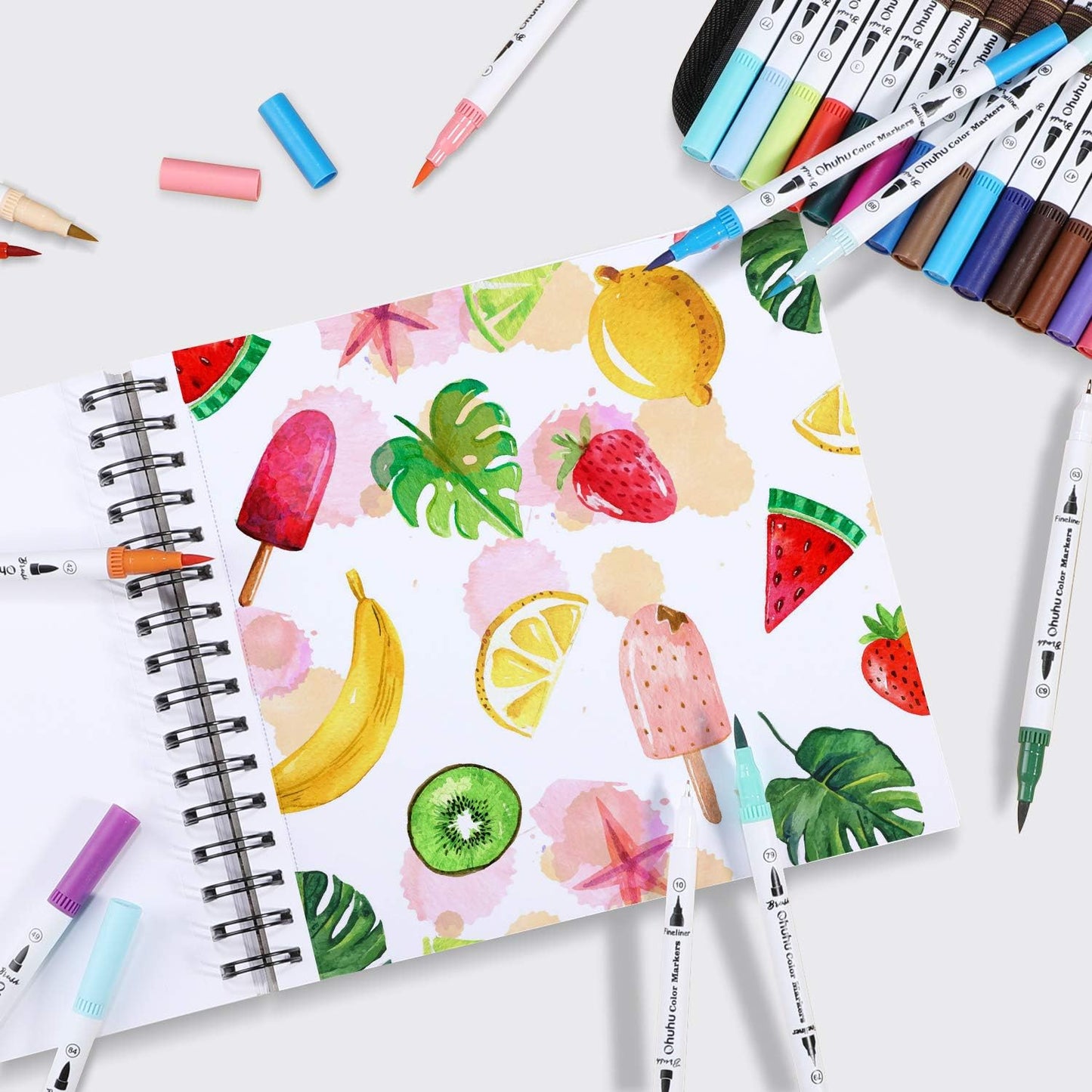 Ohuhu - Cuaderno de bocetos artísticos de 8.9 x 8.3 pulgadas, tamaño cuadrado portátil, 120 libras/200 GSM, 60 hojas/120 páginas, cuaderno de bocetos encuadernado en espiral para marcadores Ohuhu