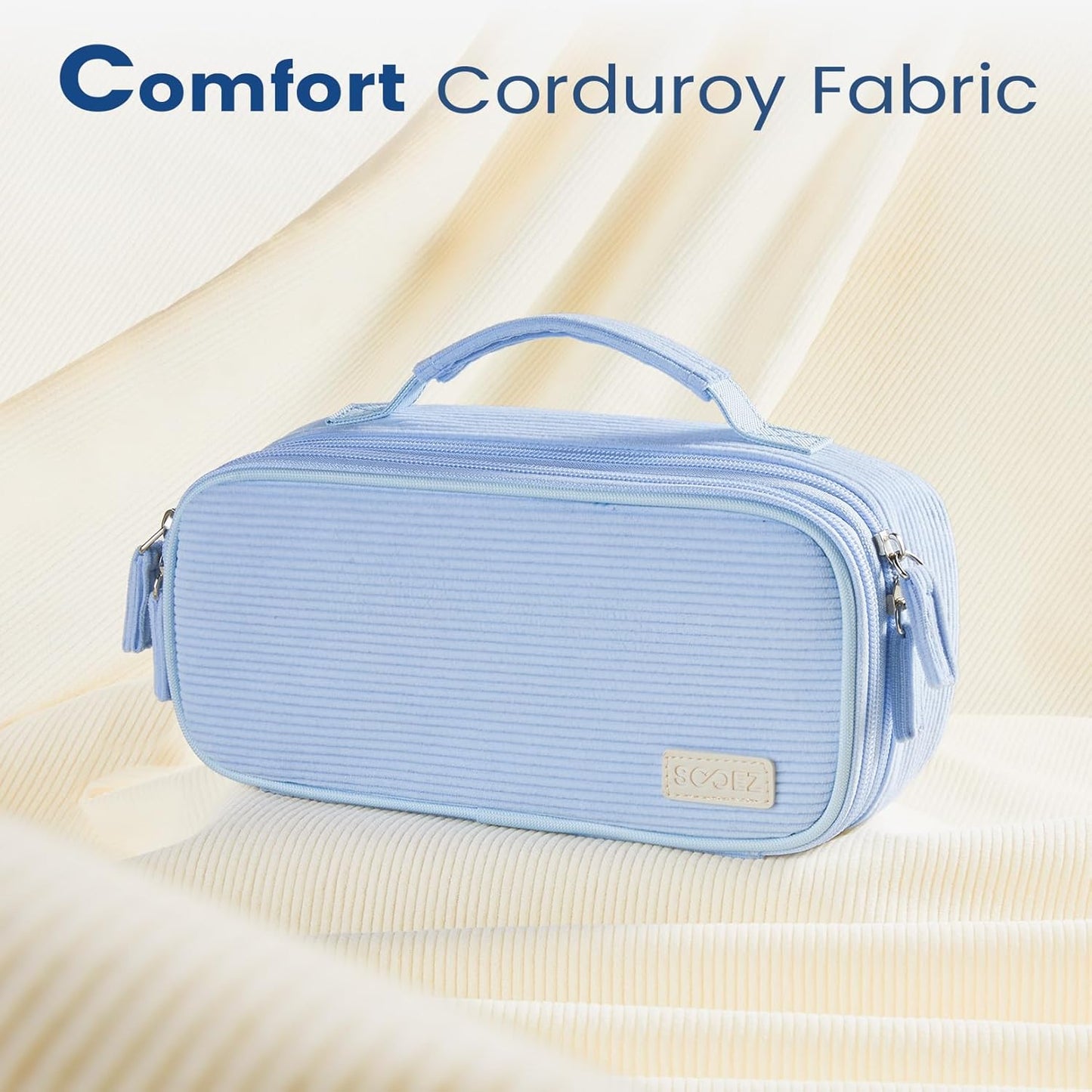Estuche grande para lápices, bolsa de pana suave con asa, lindo estuche para bolígrafos, 5 compartimentos, organizador de amplia apertura para bolígrafos con cremallera, suministros escolares