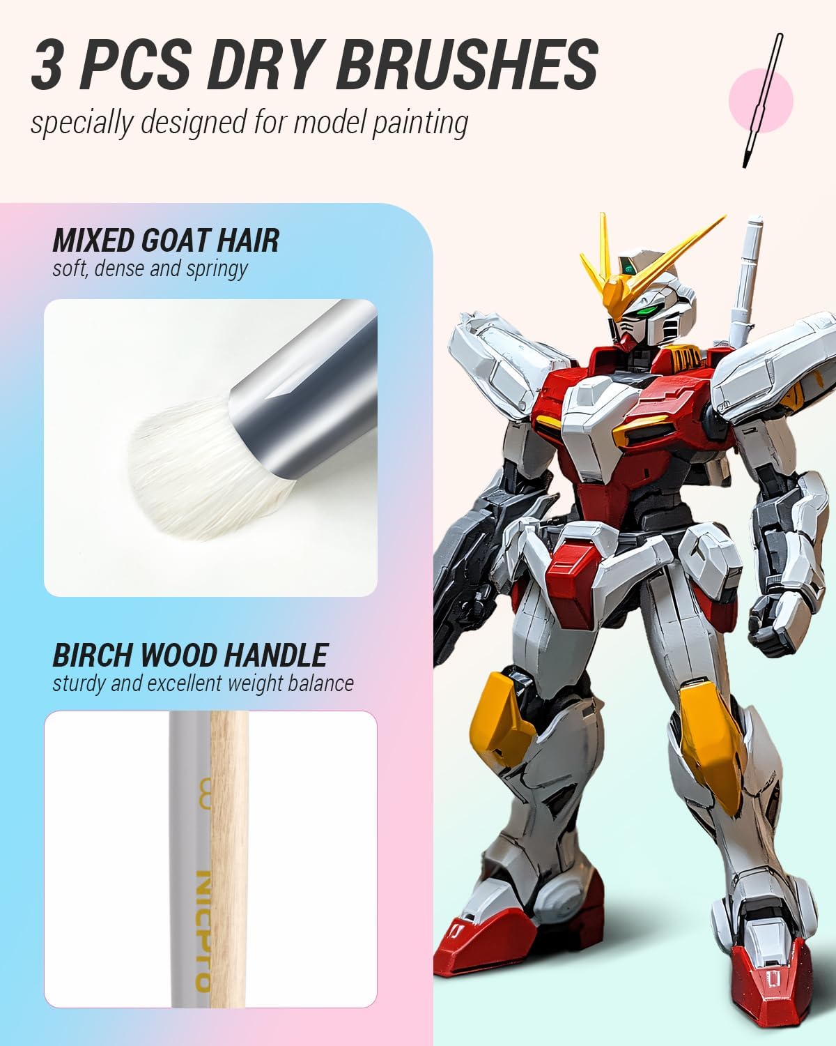 Nicpro Pinceles de pintura en miniatura pastel – Juego de 12 pinceles de pintura modelo para acuarela acrílica, pinceles de pintura de micro detalles y pincel seco para Warhammer 40k,