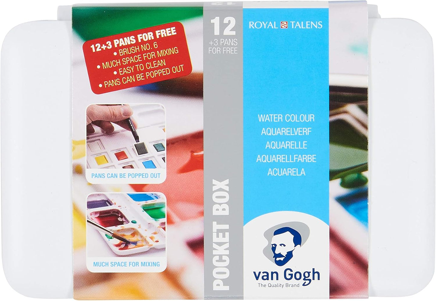 Van Gogh - Juego de pinturas para acuarela, 12 + 3 General (caja de bolsillo plástico).