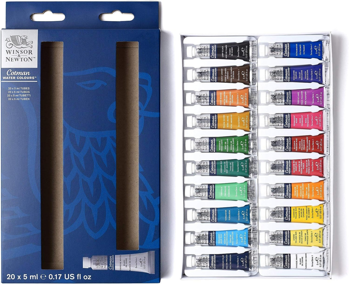 Winsor & Newton Cotman - Juego de pintura de acuarela, 20 colores, tubos de 0.17 onzas líquidas Winsor & Newton