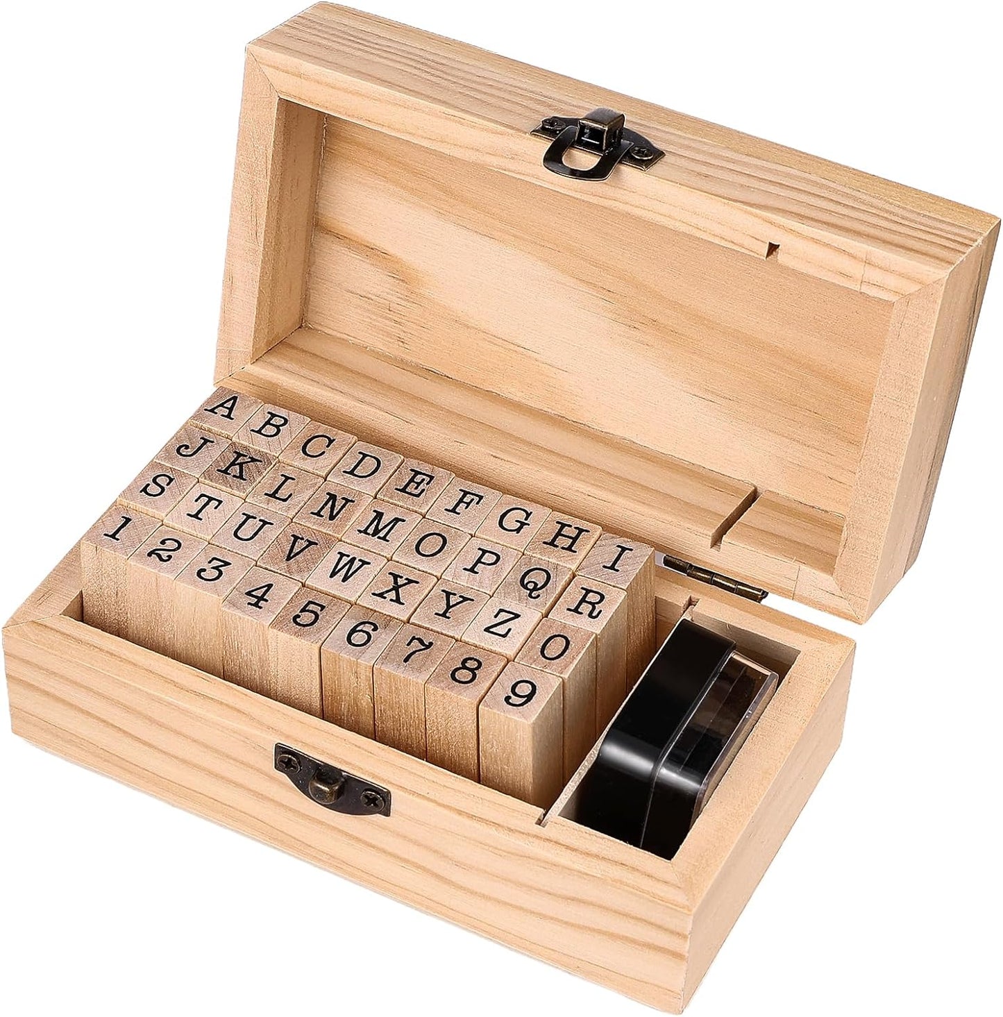 36 sellos de goma de madera, mini sellos de letras del alfabeto para tarjetas de manualidades y álbumes de fotos, juego de sellos de tinta para manualidades con caja de madera, color negro KEEPLIVINGFASTER