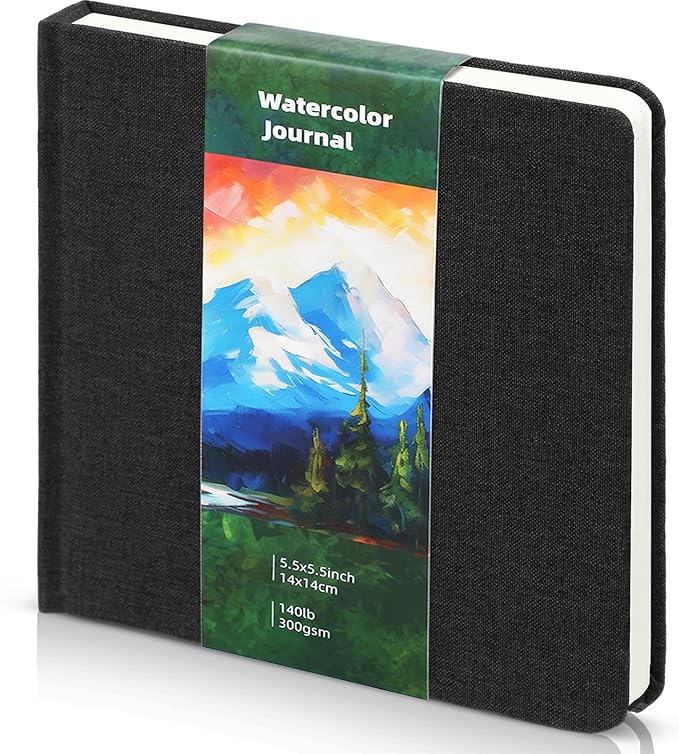 Cuaderno de bocetos de acuarela de 5.5 x 5.5 pulgadas, cuaderno cuadrado de acuarela, prensa en frío, 140 libras, papel de algodón de 10.58 oz/m², 48 páginas, cuadernos, blocs de papel