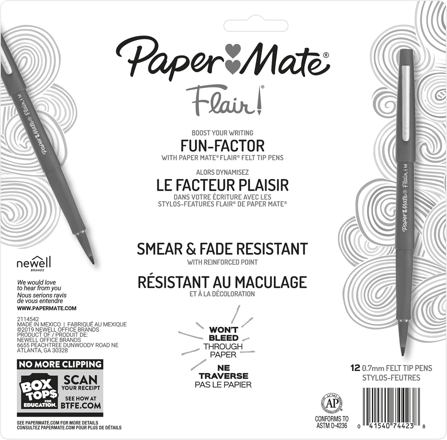 Paper Mate Flair - Bolígrafos de punta de fieltro, punta media (0.028 in), colores surtidos, 1 paquete de 12