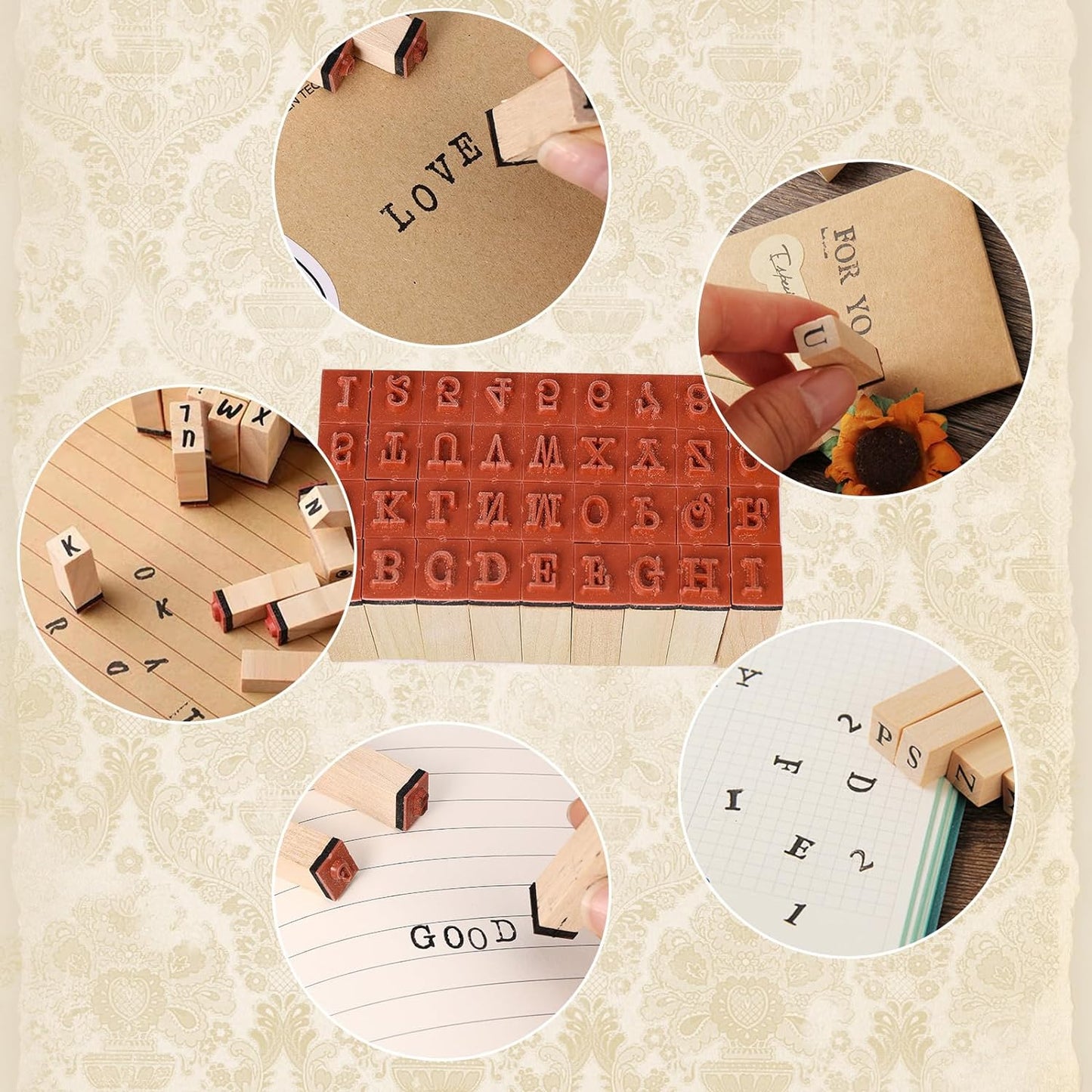 36 sellos de goma de madera, mini sellos de letras del alfabeto para tarjetas de manualidades y álbumes de fotos, juego de sellos de tinta para manualidades con caja de madera, color negro KEEPLIVINGFASTER