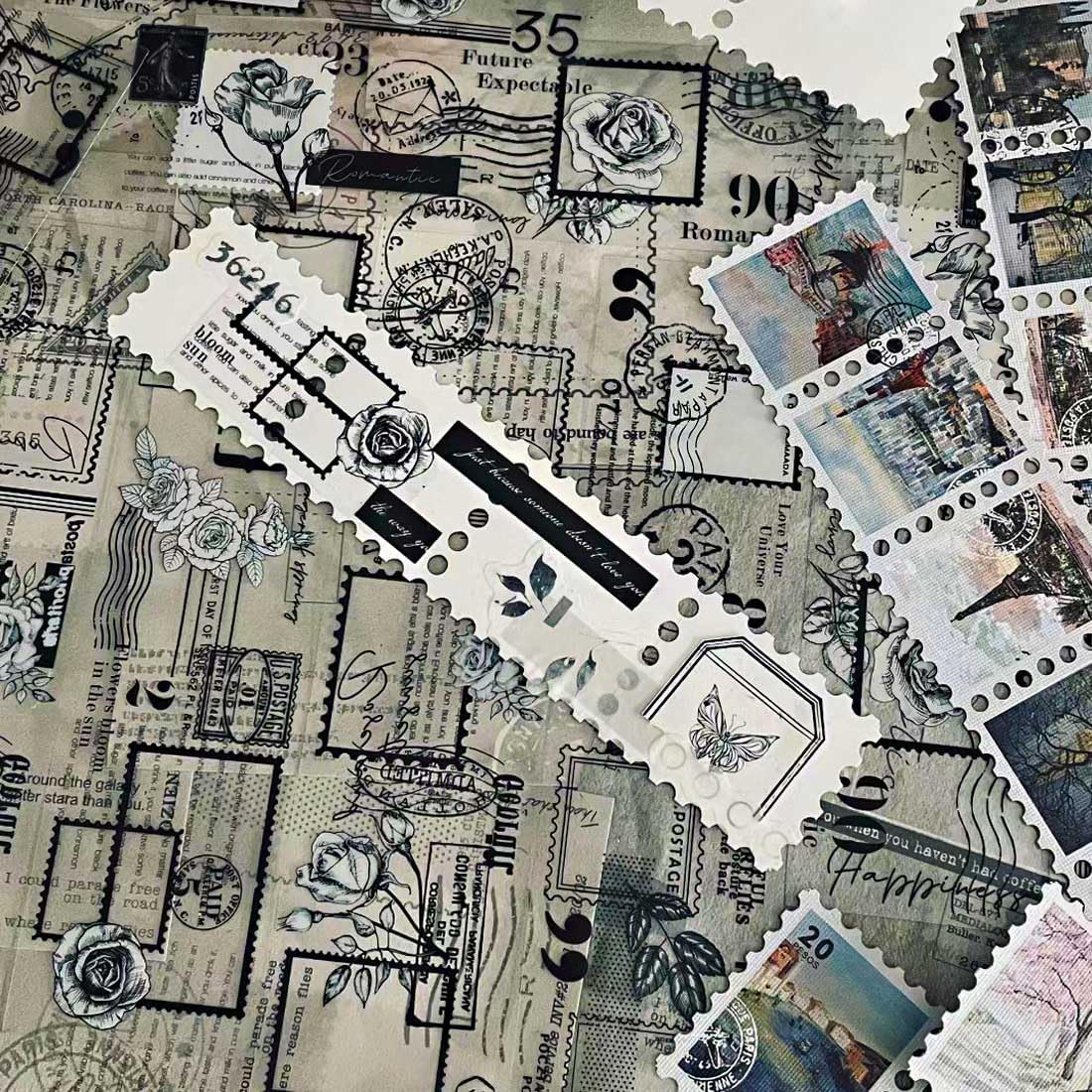 Juego de 100 piezas de álbumes de recortes postales, calcomanías de sello postal vintage KEEPLIVINGFASTER