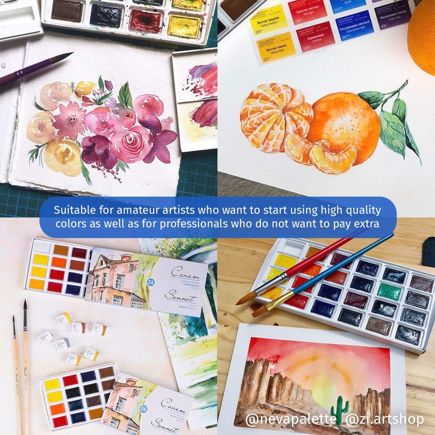 Sonnet Juego de acuarelas para artistas, 16 x 0.1 fl oz, sartenes completas en caja de cartón por Nevskaya Palitra