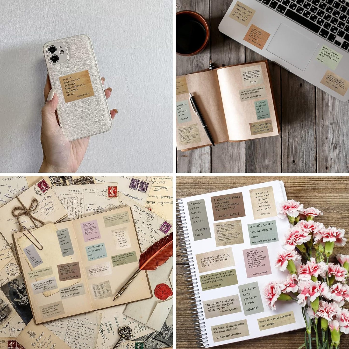60 calcomanías motivacionales de estilo retro no repetitivo, estilo máquina de escribir, calcomanías inspiradoras vintage para diario, palabras famosas, álbumes de recortes para planificador KEEPLIVINGFASTER