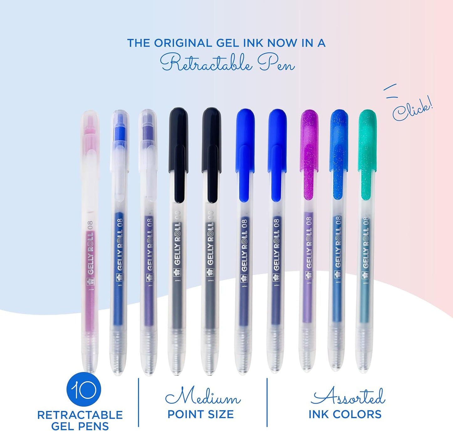 SAKURA Gelly Roll - Bolígrafos de gel retráctiles de colores, juego de colores brillantes, bolígrafo de tinta de punta media para diario, arte o dibujo, bolígrafos de gel de colores con purpurina. KEEPLIVINGFASTER