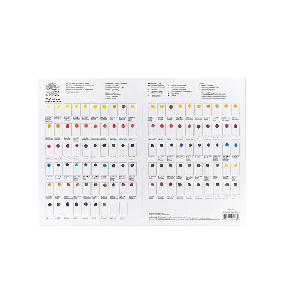 Carta de colores de tarjeta de puntos de acuarela profesional Winsor & Newton