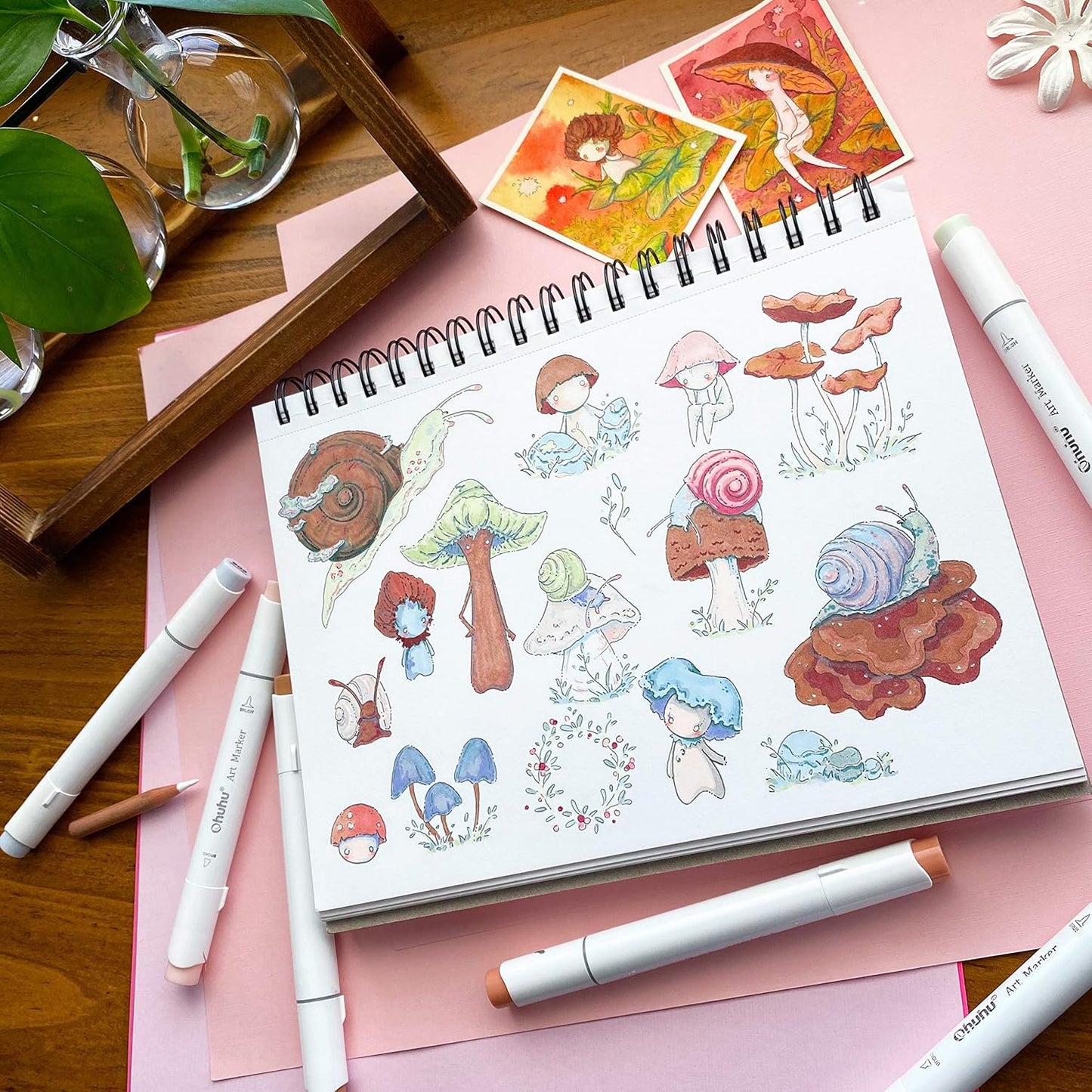 Ohuhu - Cuaderno de bocetos artísticos de 8.9 x 8.3 pulgadas, tamaño cuadrado portátil, 120 libras/200 GSM, 60 hojas/120 páginas, cuaderno de bocetos encuadernado en espiral para marcadores Ohuhu