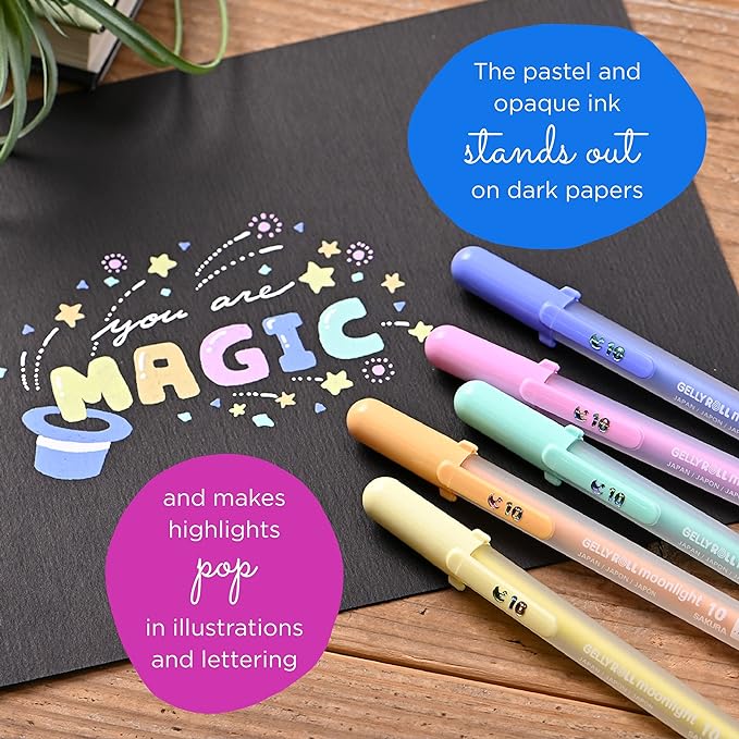 SAKURA Gelly Roll Moonlight - Bolígrafos de tinta opaca de punta gruesa para diario, arte o dibujo, línea gruesa, tinta pastel surtida, paquete de 10 unidades KEEPLIVINGFASTER