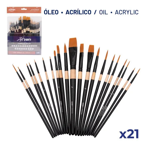 Pointer - Set Pinceles De puntas Surtidas Mango Negro X21 Pzas