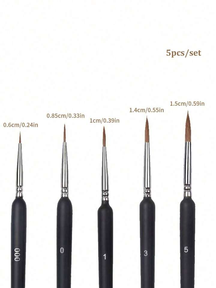 Set De 5 Pinceles Suaves De Cerdas Negras, De Punta Extrafina Para Pintura Y Dibujo